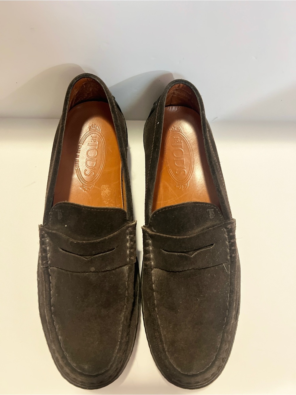 Tod’s Brown Suede Penny Loafers Size 11 Made in Italy Vibram Luxury Shoes
